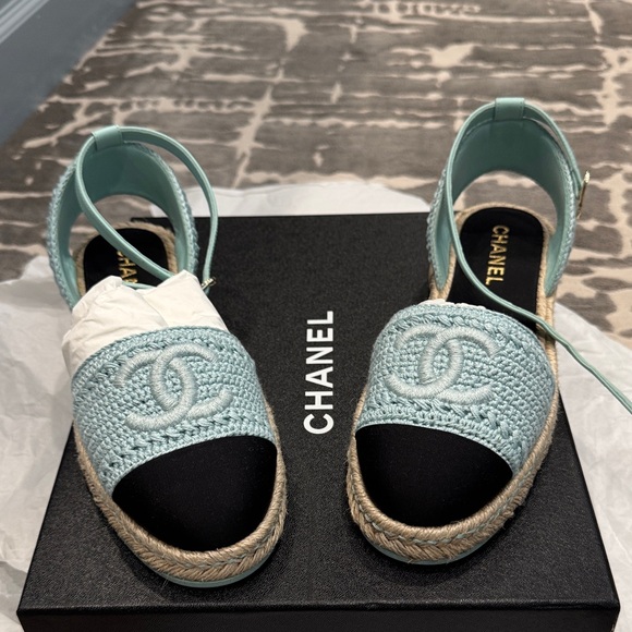 Chanel Light Blue and Black Espadrilles - Picture 1 of 9